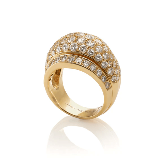 Cartier Paris Post-1980s 18KT Yellow Gold Diamond Bombé Ring profile & signature