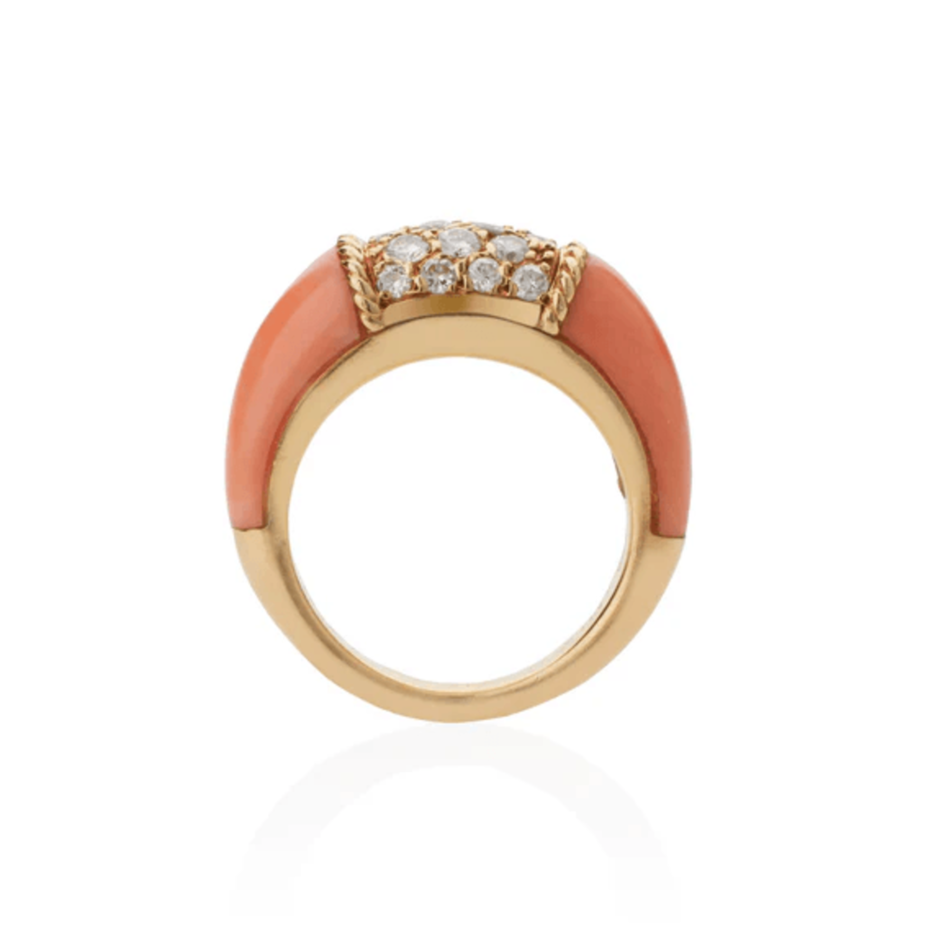 Van Cleef & Arpels Paris 1960s 18KT Yellow Gold Coral & Diamond Philippine Ring profile