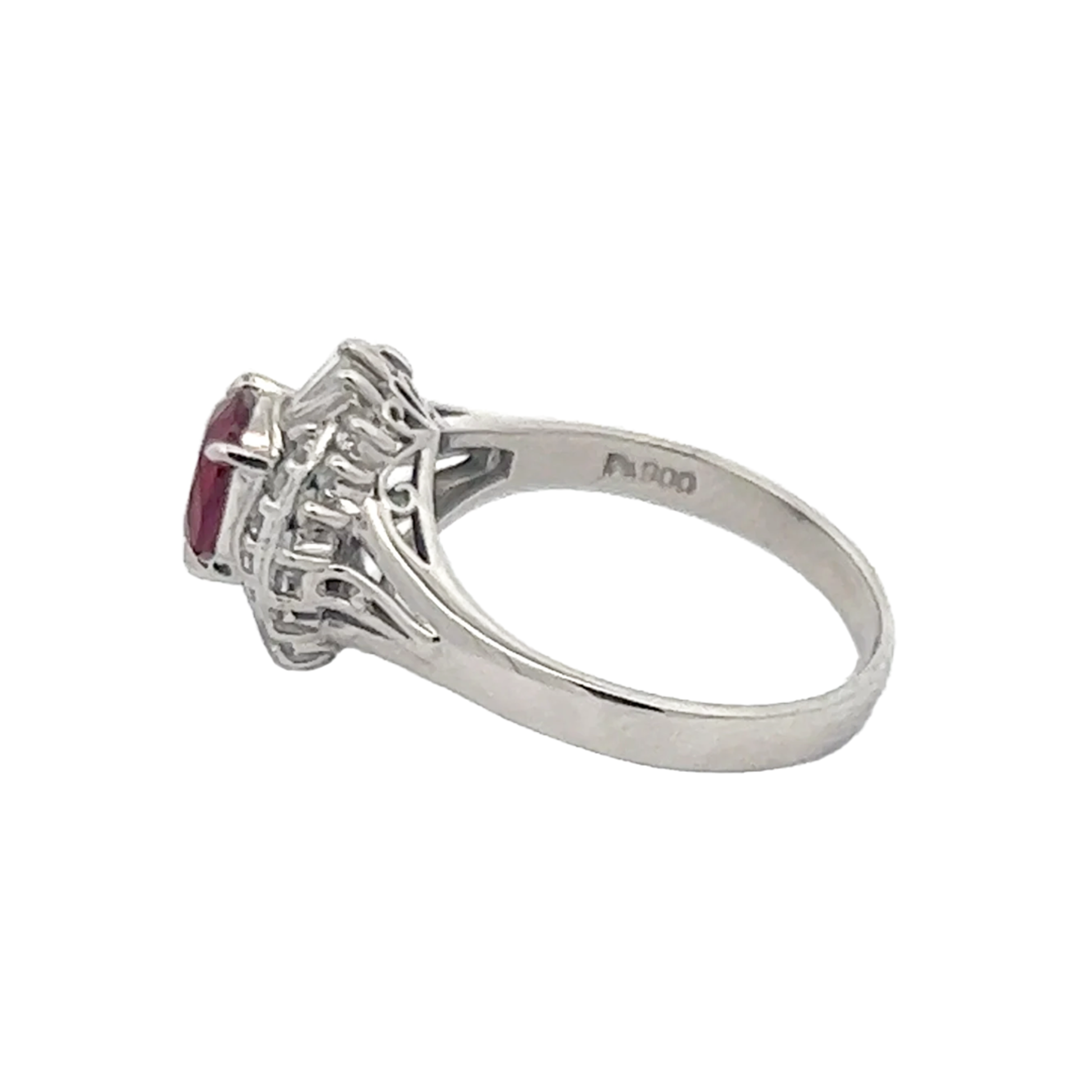 1980s Platinum Ruby & Diamond Ring side view
