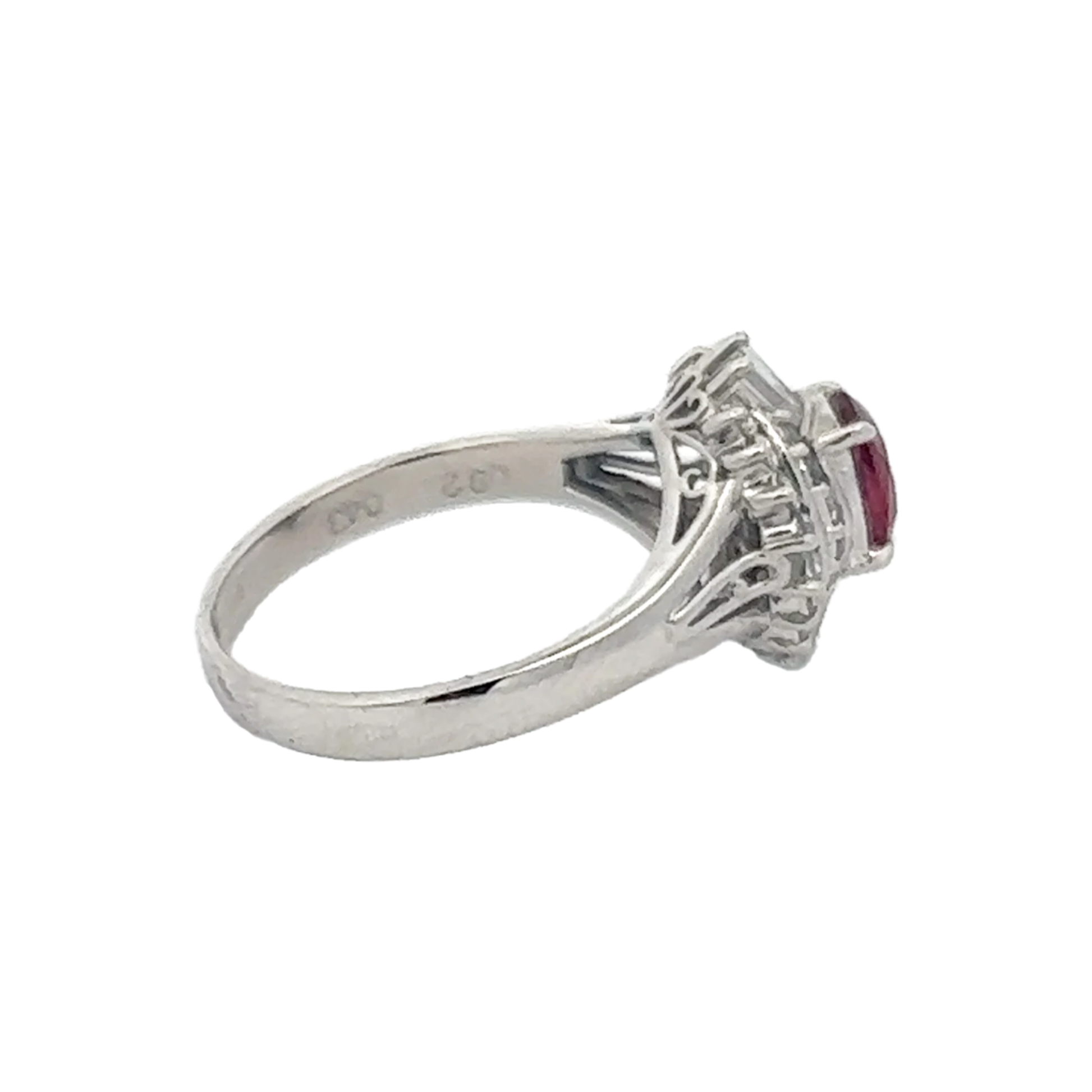 1980s Platinum Ruby & Diamond Ring side view