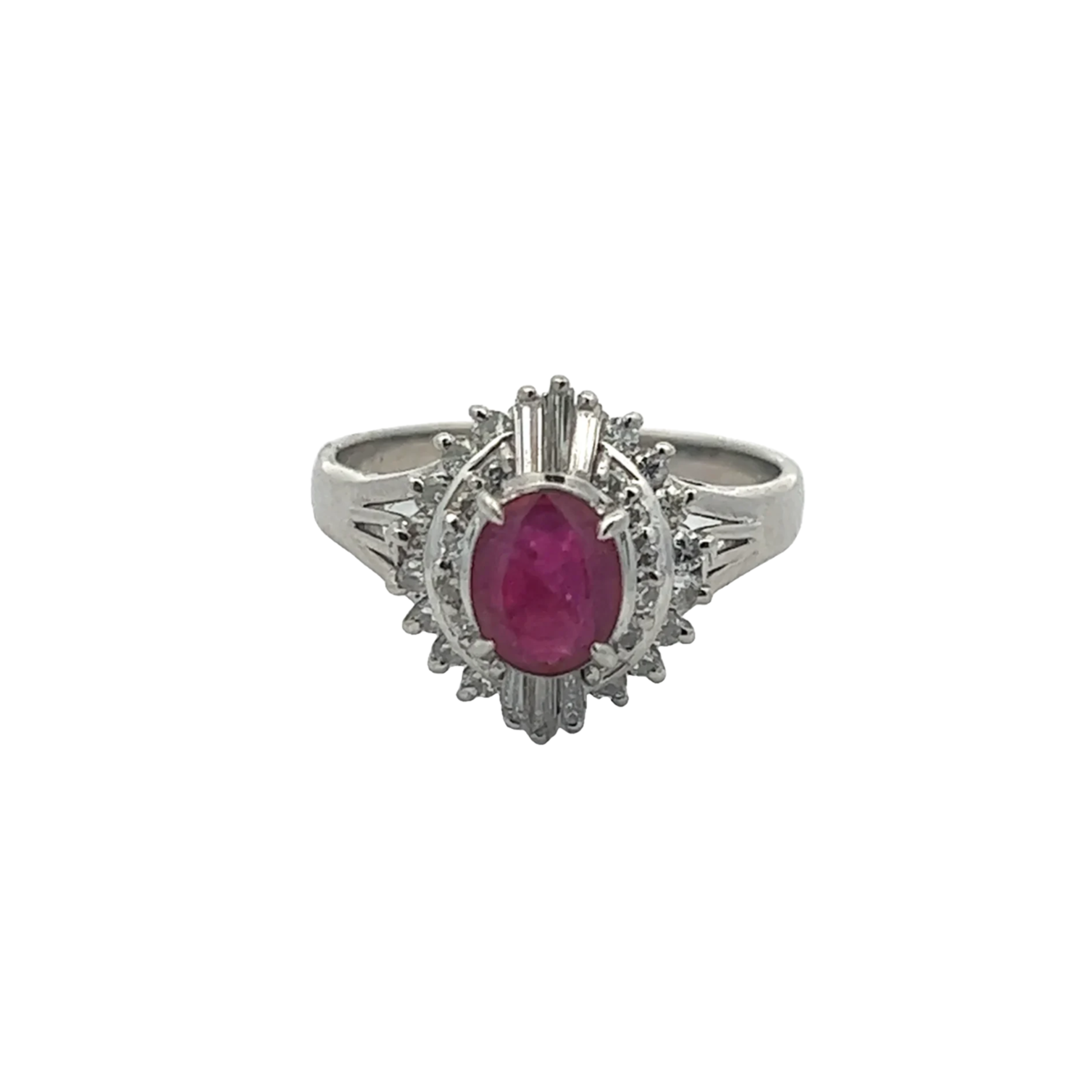 1980s Platinum Ruby & Diamond Ring front view