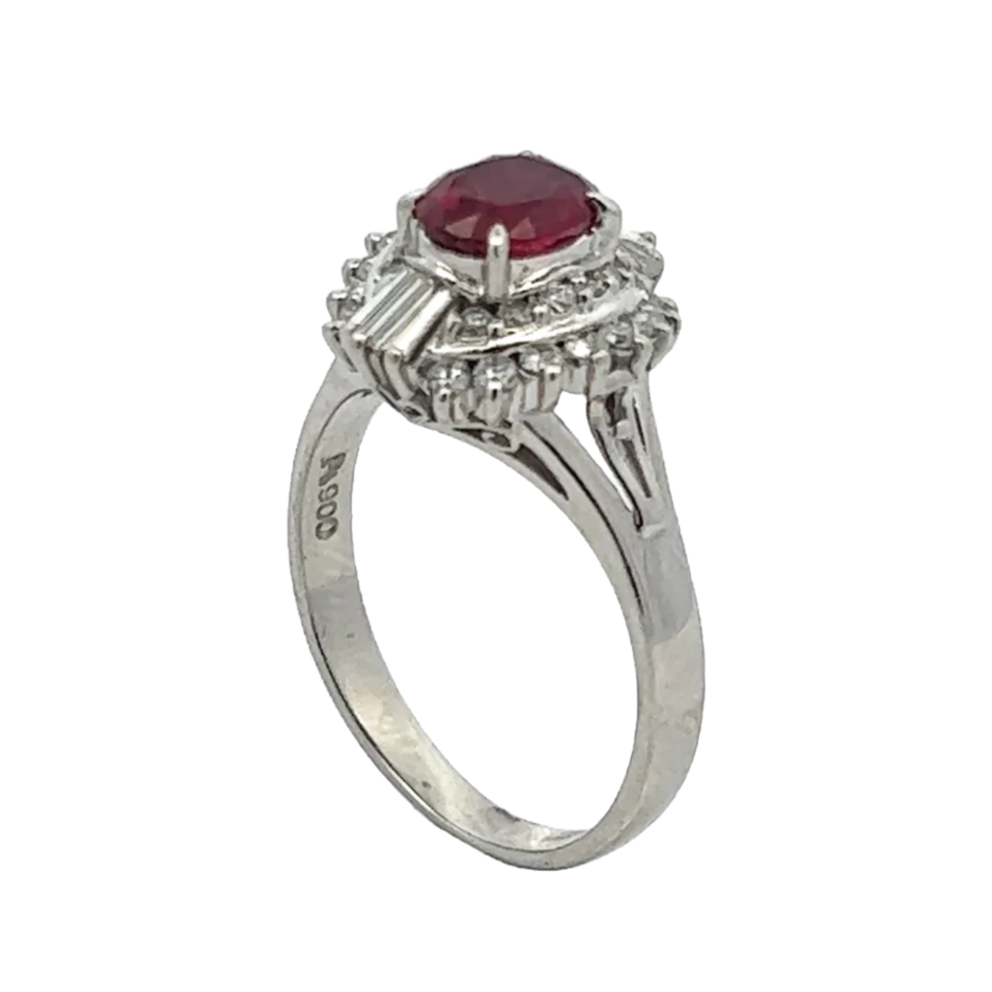 1980s Platinum Ruby & Diamond Ring side