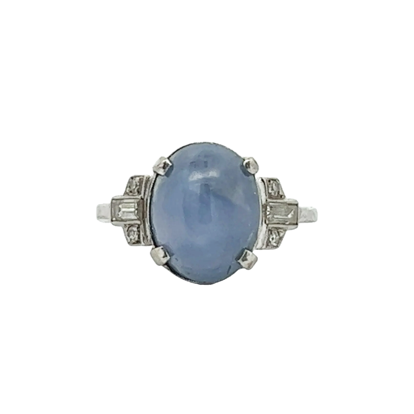 Art Deco Platinum Blue Star Sapphire & Diamond Ring front