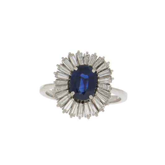 1960s 18KT White Gold Sapphire & Diamond Ring front