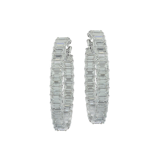 Post-1980s Platinum Diamond In/Out Hoop Earrings front view