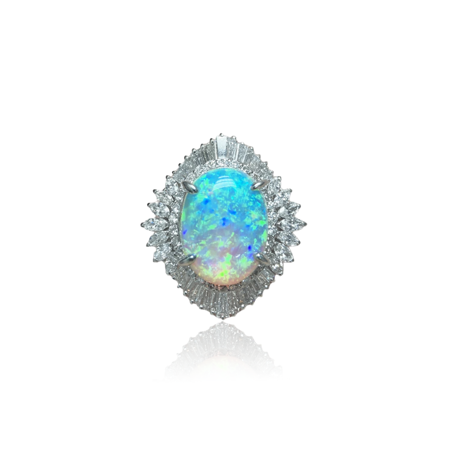 1970s Platinum Opal & Diamond Ring front