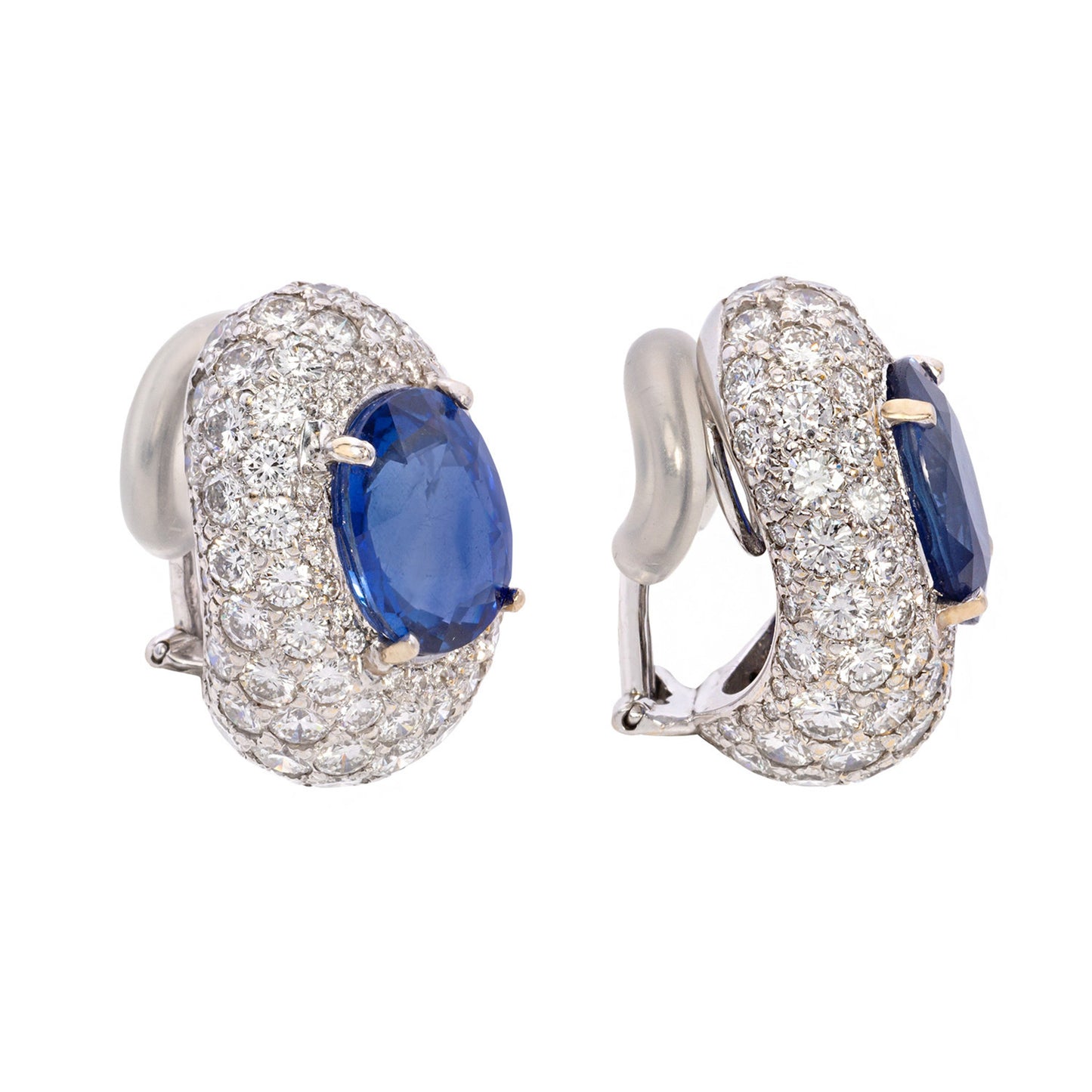 1980s 14KT White Gold Sapphire & Diamond Earrings side