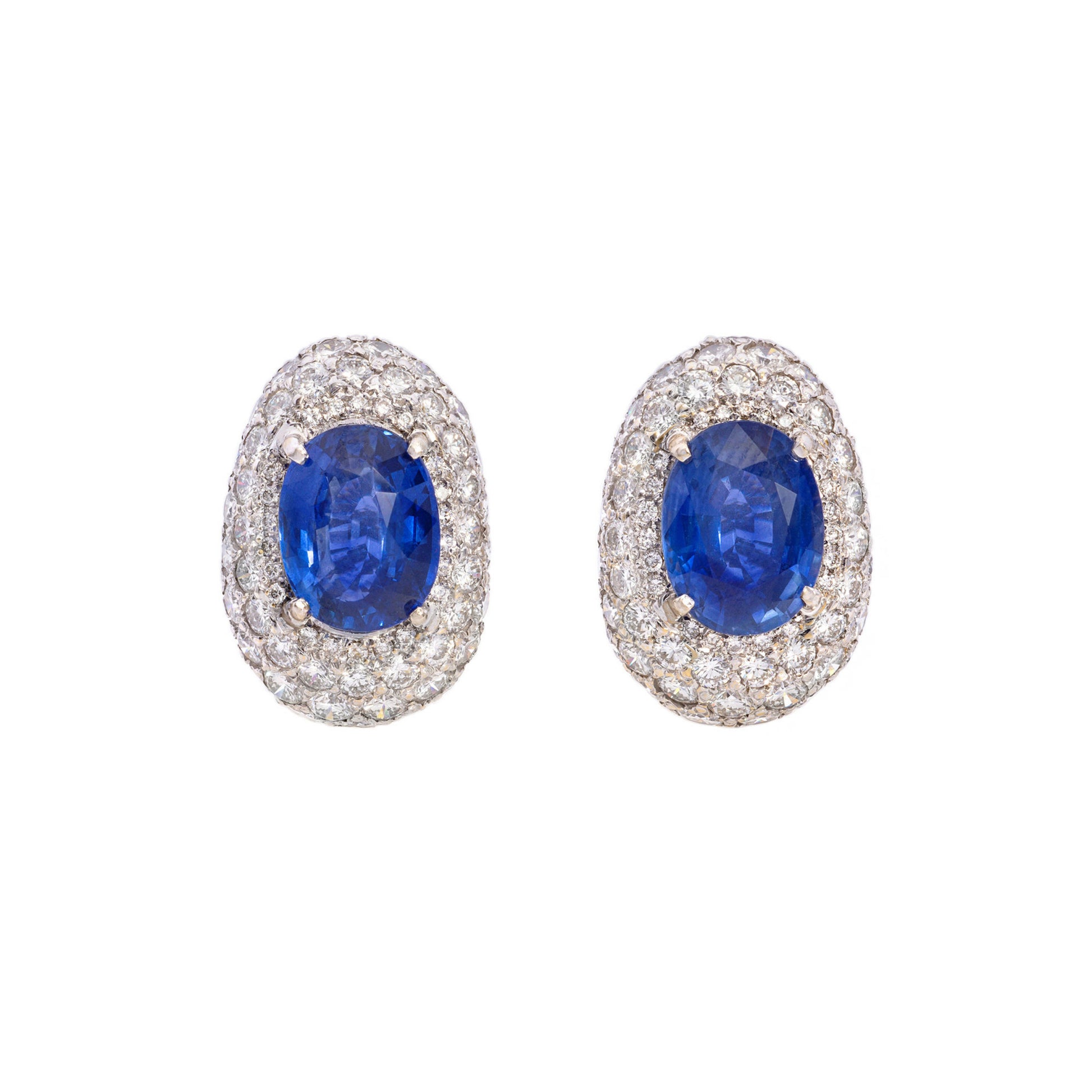 1980s 14KT White Gold Sapphire & Diamond Earrings front