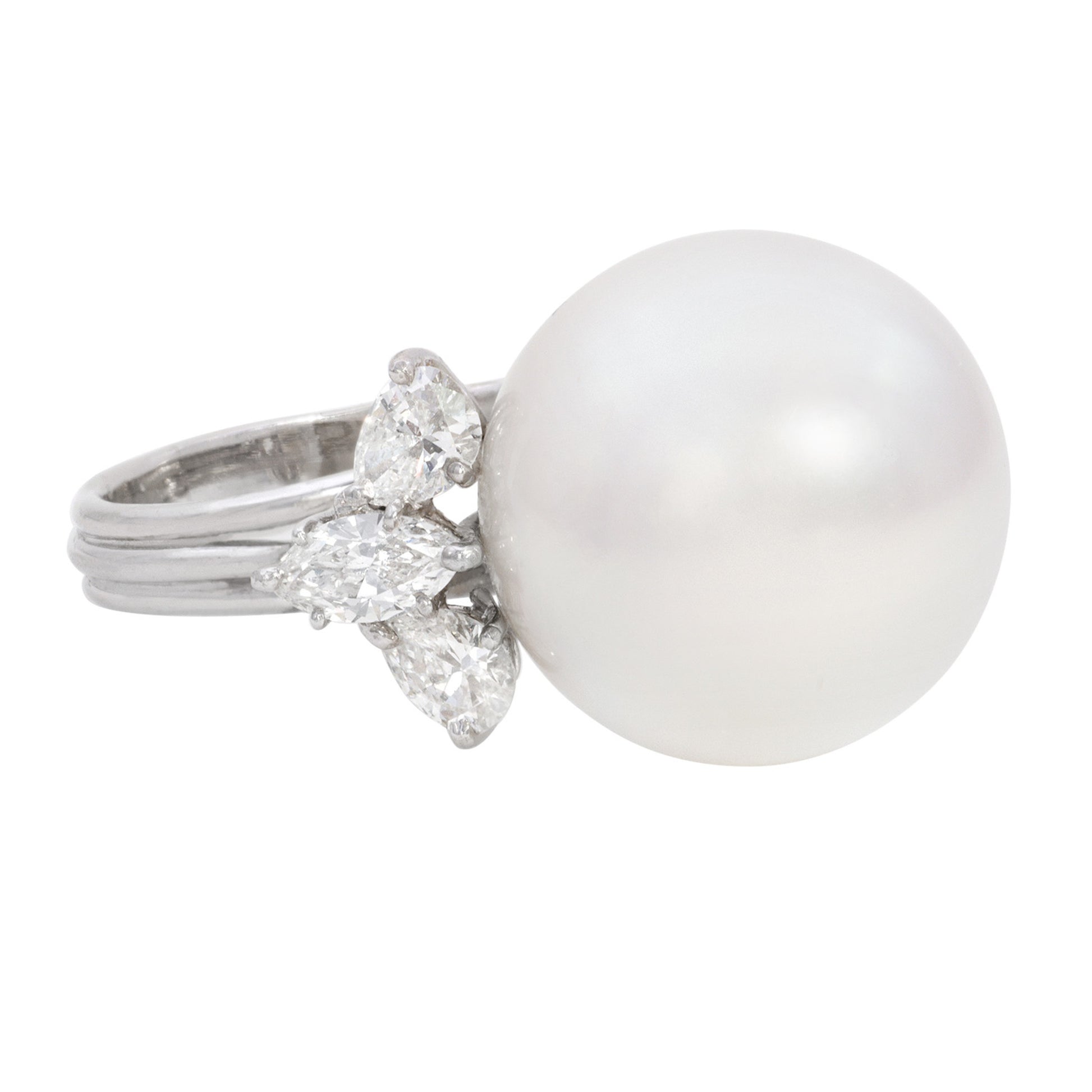 1980s Platinum Pearl & Diamond Ring side