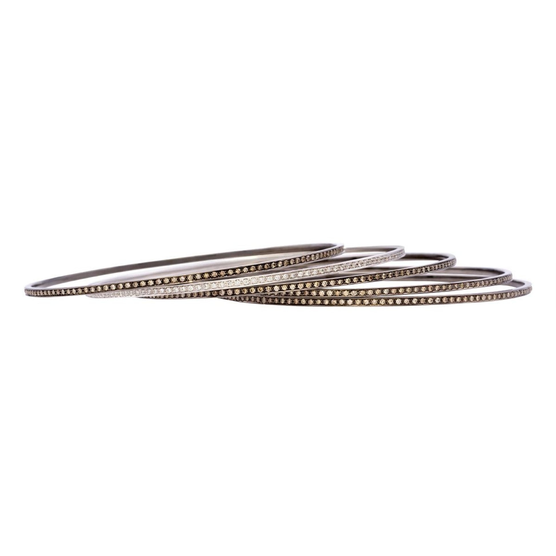 Contemporary 18KT White & Blackened Gold Diamond Bangle Bracelets side