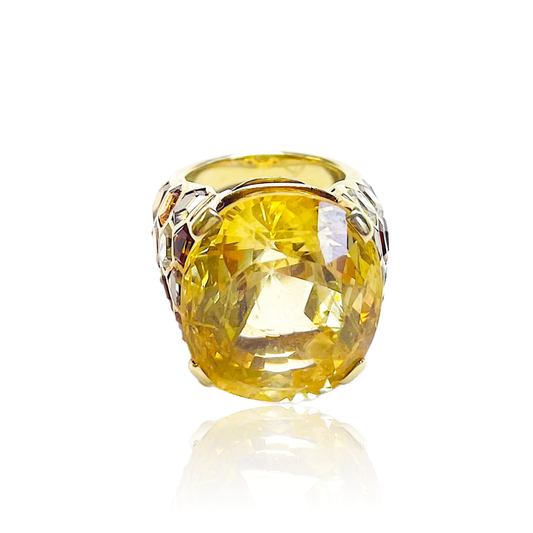 Suzanne Belperron French 1940s 18KT Yellow Gold Yellow Sapphire & Citrine Ring front