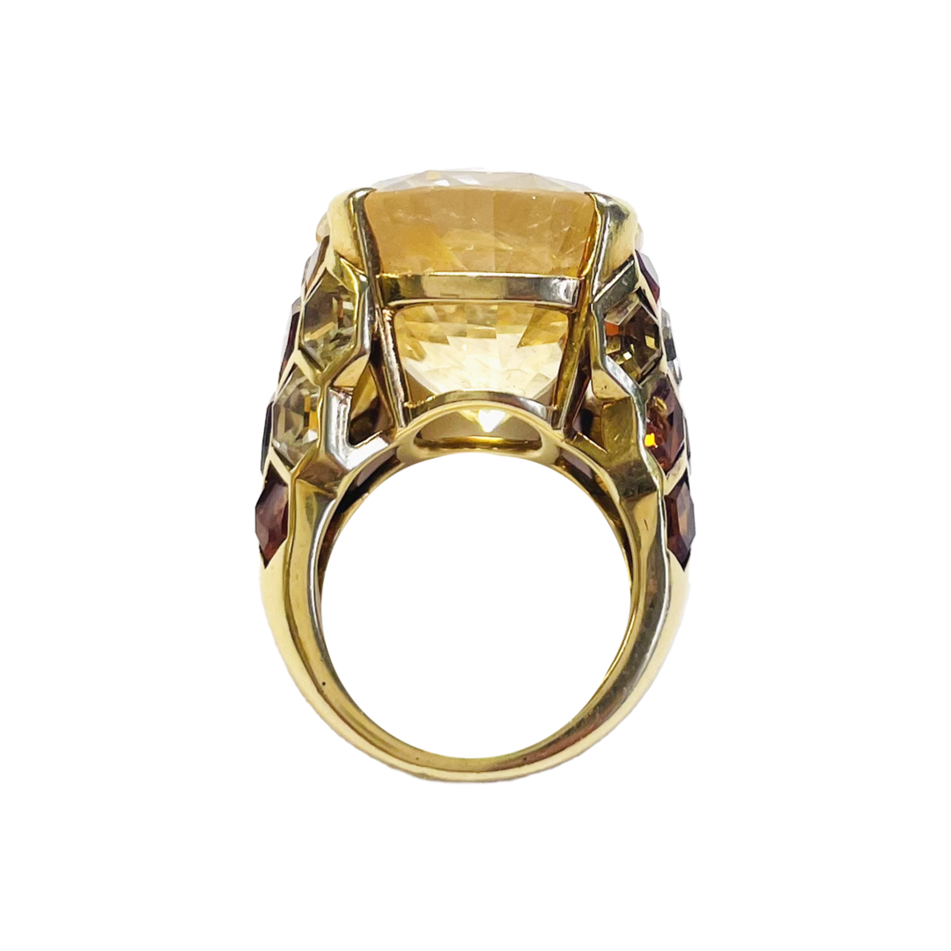 Suzanne Belperron French 1940s 18KT Yellow Gold Yellow Sapphire & Citrine Ring profile