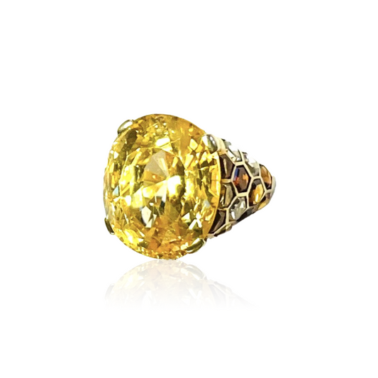 Suzanne Belperron French 1940s 18KT Yellow Gold Yellow Sapphire & Citrine Ring front