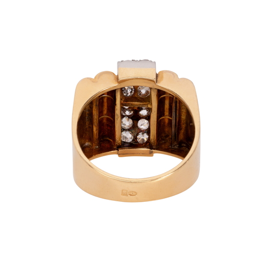 French Retro 18KT Yellow Gold Diamond Ring back