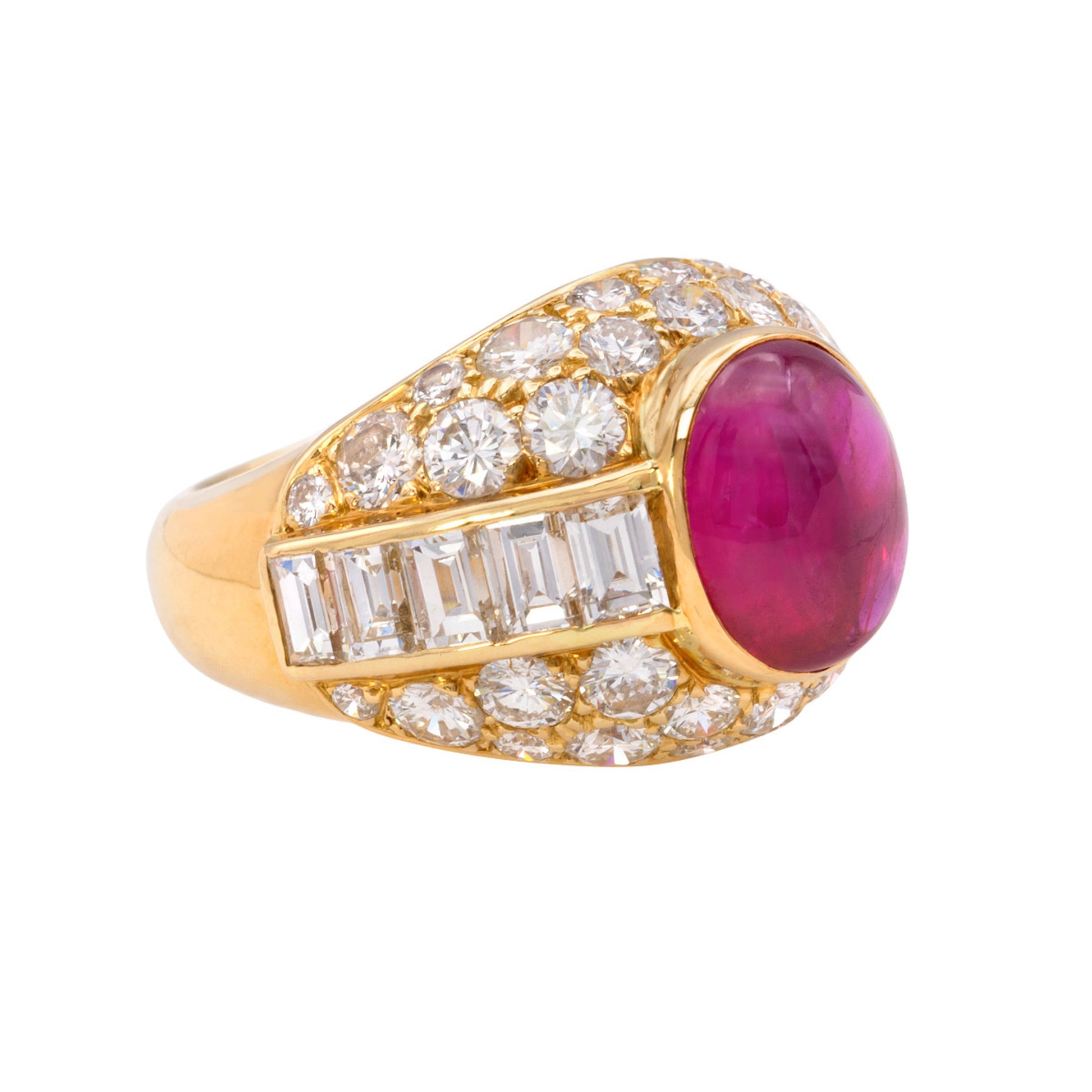 French 1960s 18KT Yellow Gold Ruby & Diamond Ring side