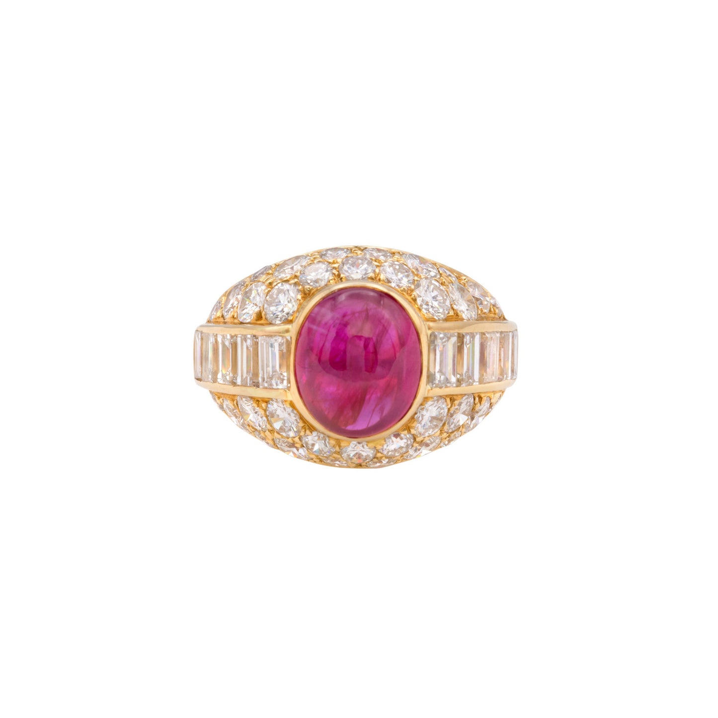 French 1960s 18KT Yellow Gold Ruby & Diamond Ring front