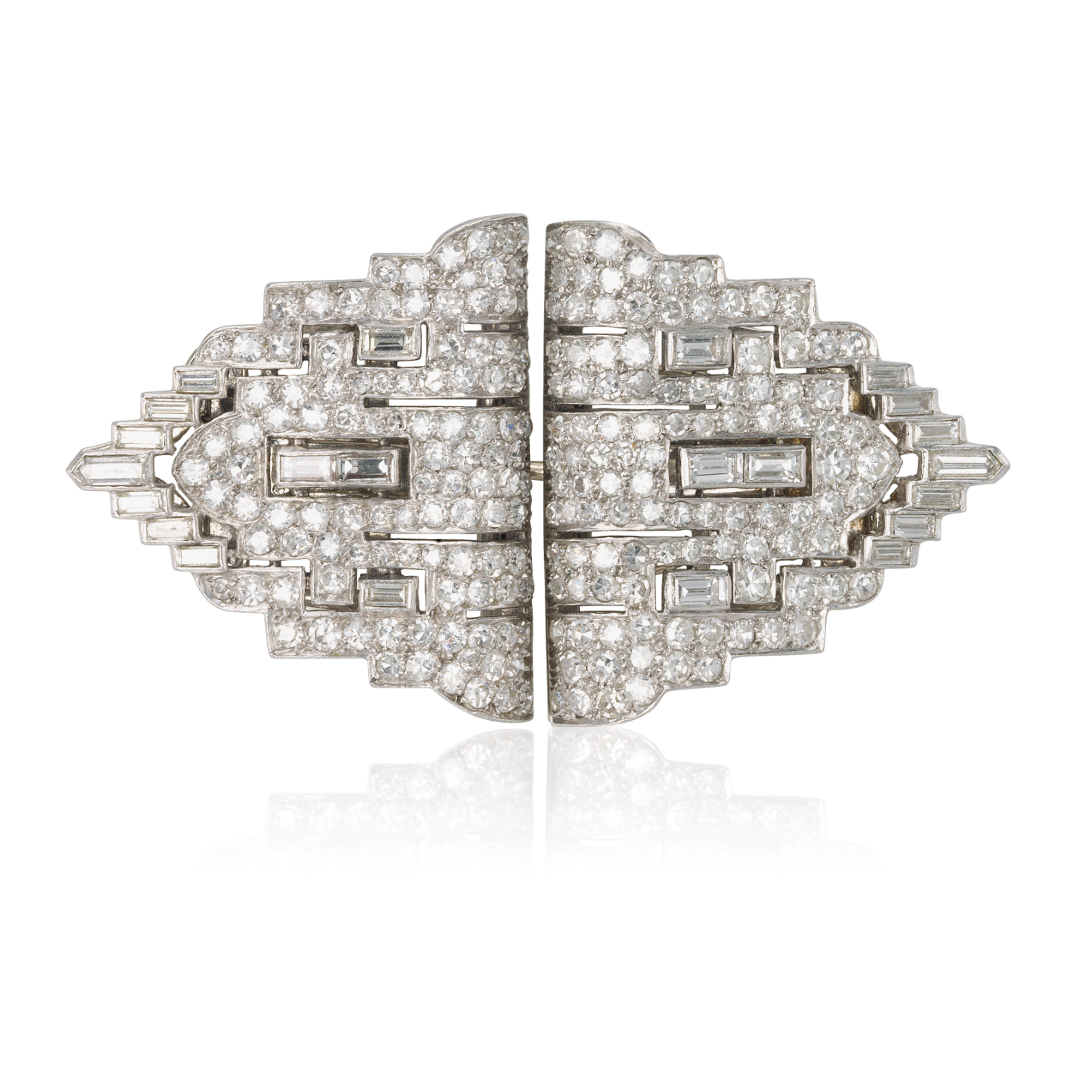 Art Deco Platinum & 14KT White Gold Diamond Clips front