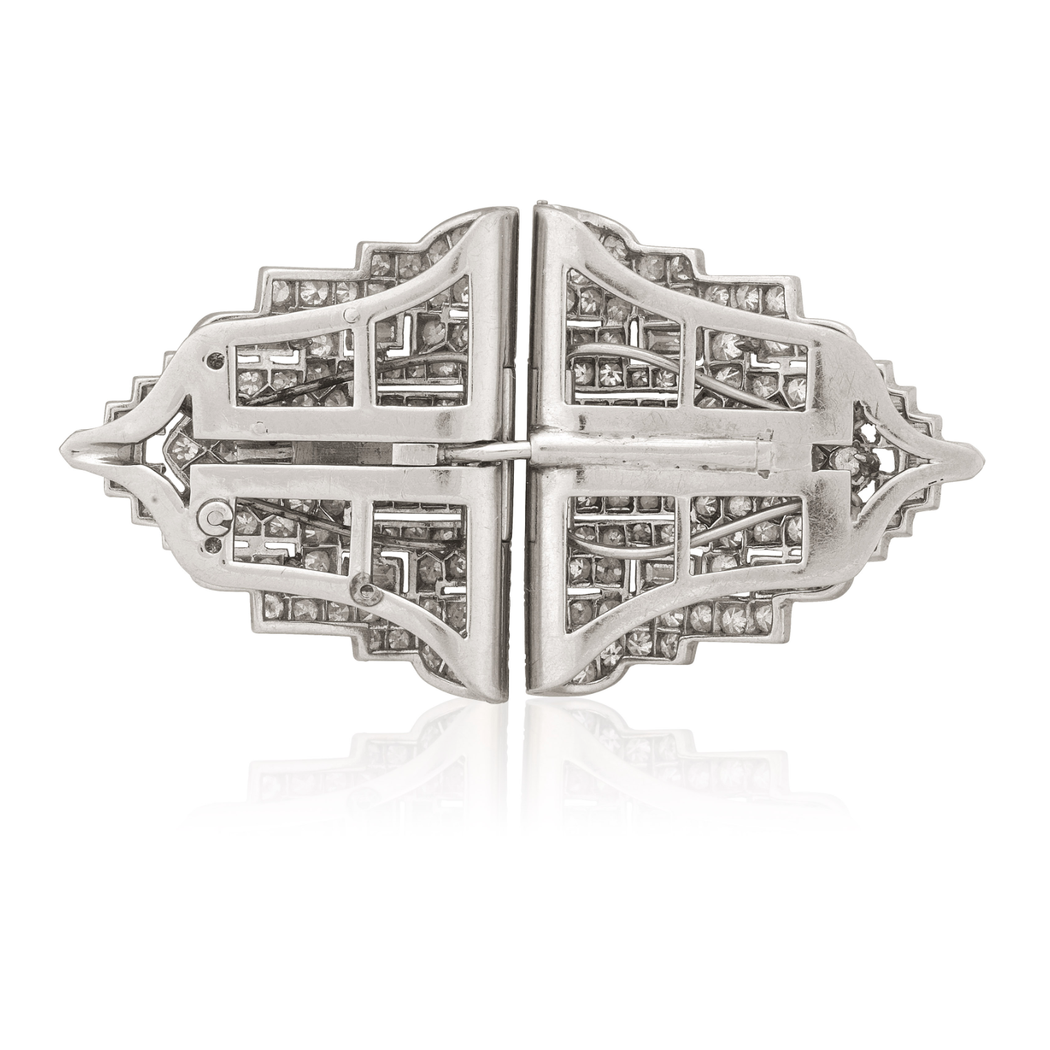 Art Deco Platinum & 14KT White Gold Diamond Clips back