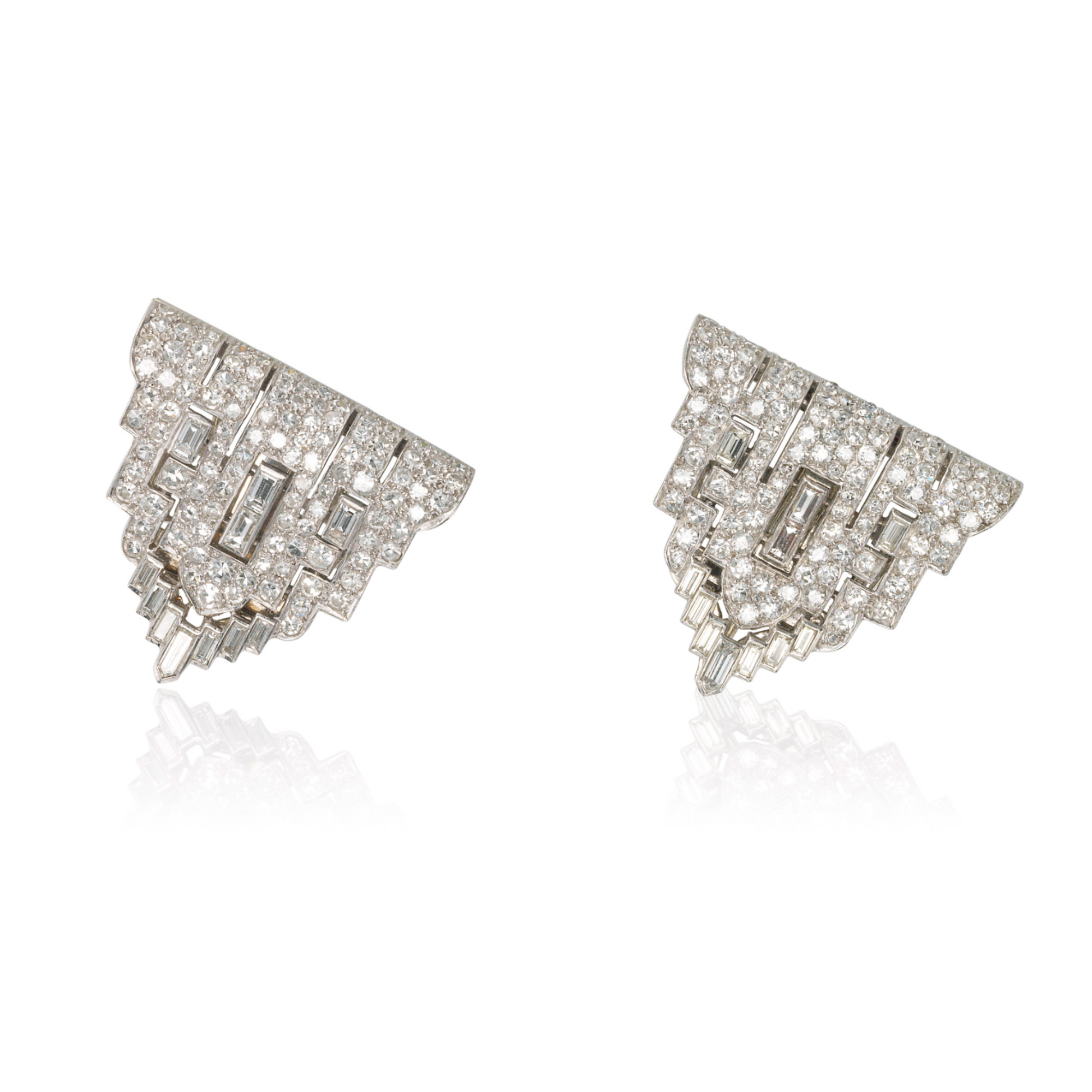 Art Deco Platinum & 14KT White Gold Diamond Clips front