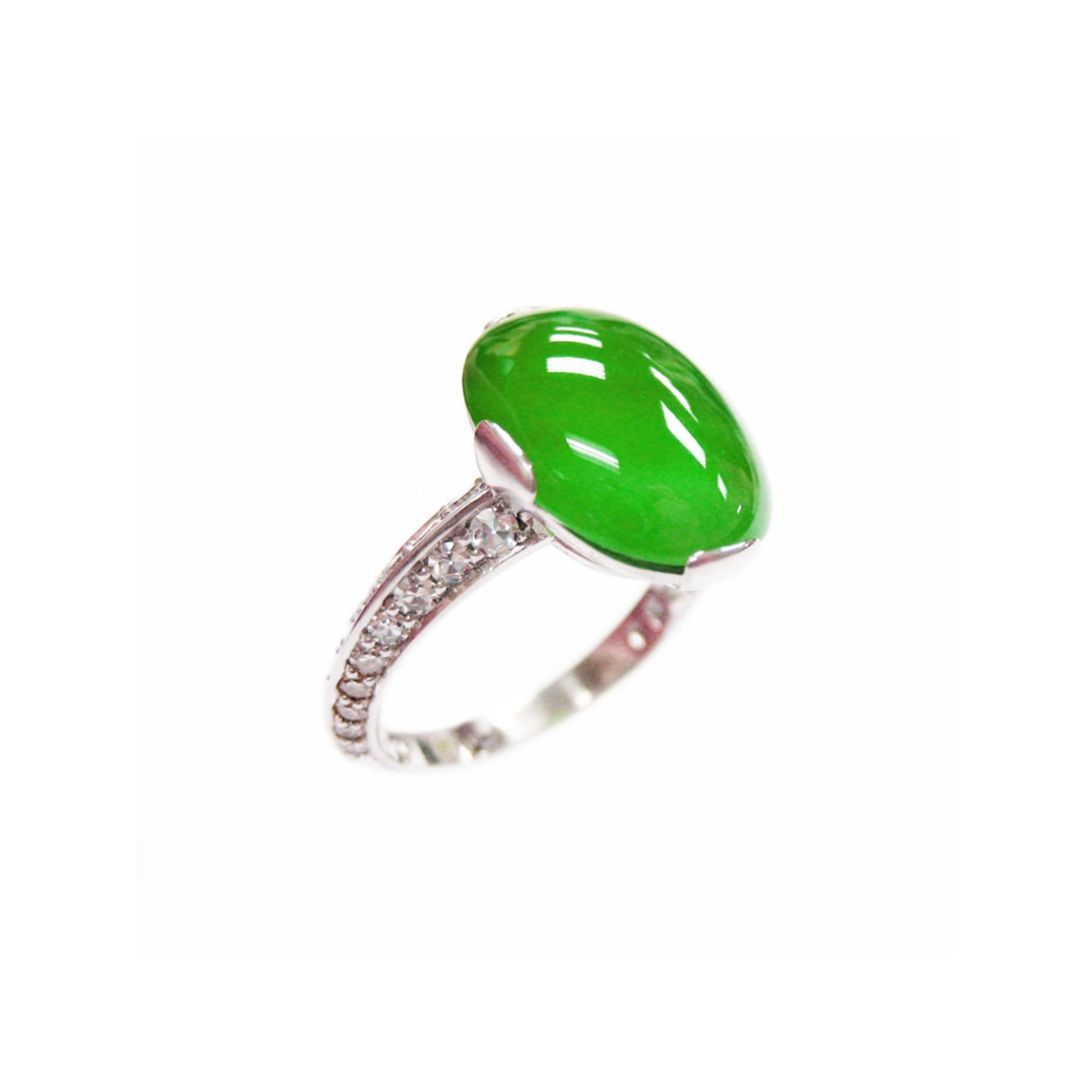 1950s Platinum Jade & Diamond Ring side