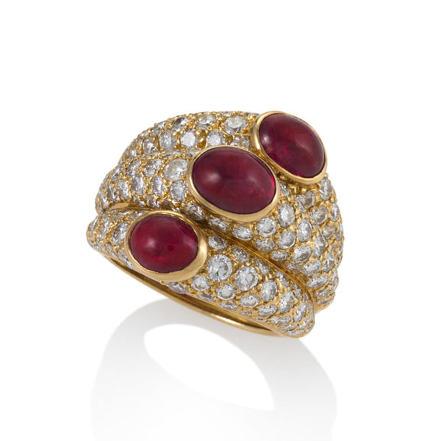 Cartier Paris Post-1980s 18KT Yellow Gold Ruby & Diamond Ring front