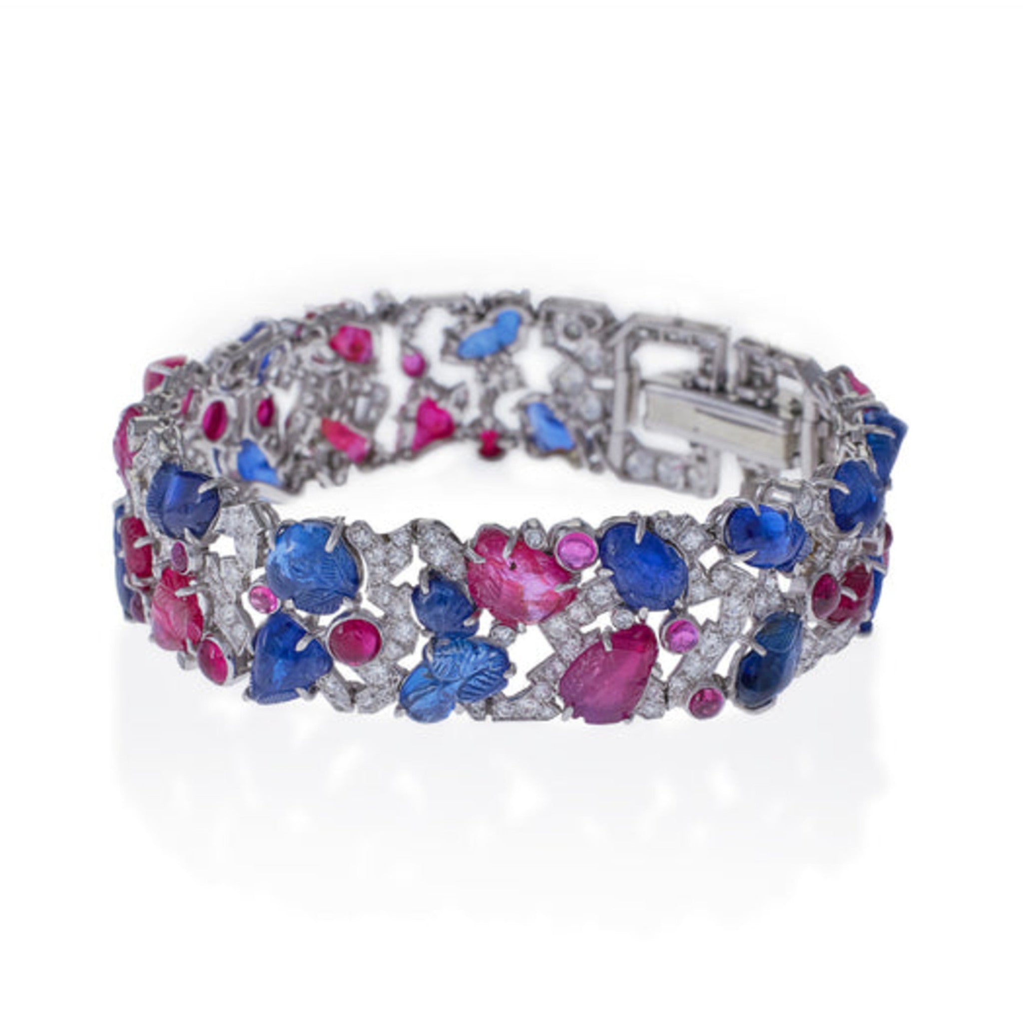 Art Deco Platinum Sapphire, Diamond & Ruby Tutti Frutti Bracelet