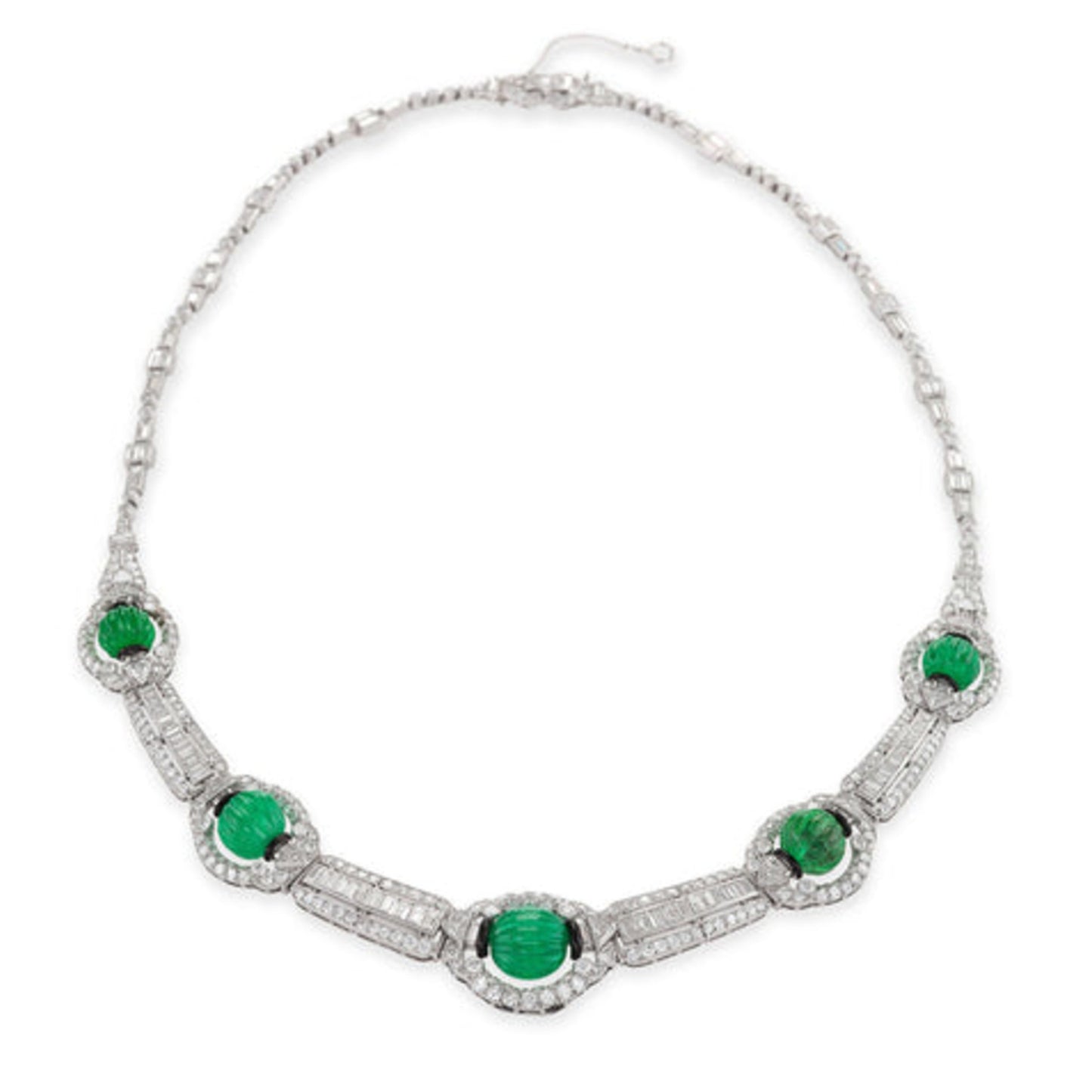 Art Deco Platinum Emerald, Diamond & Enamel Necklace front