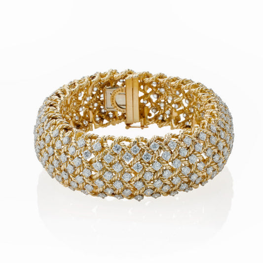 Boucheron Paris 1960s Platinum & 18KT Yellow Gold Diamond Bracelet front