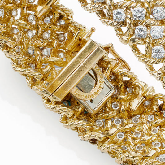 Boucheron Paris 1960s Platinum & 18KT Yellow Gold Diamond Bracelet signature