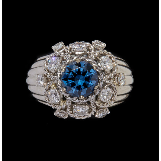 Mauboussin Paris Post-1980s Platinum Spinel & Diamond Ring front