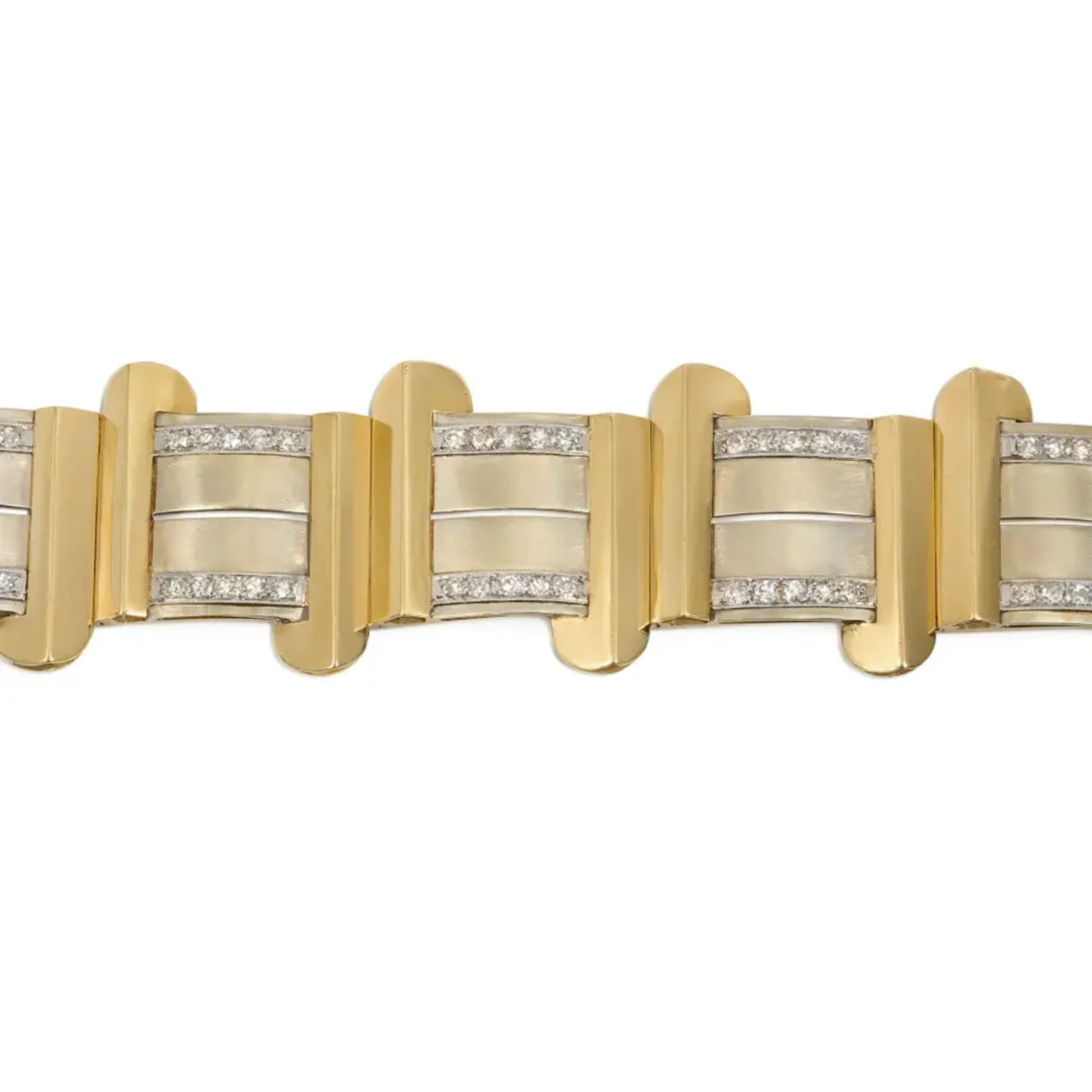 French Art Deco 18KT White & Yellow Gold Diamond Bracelet close-up details