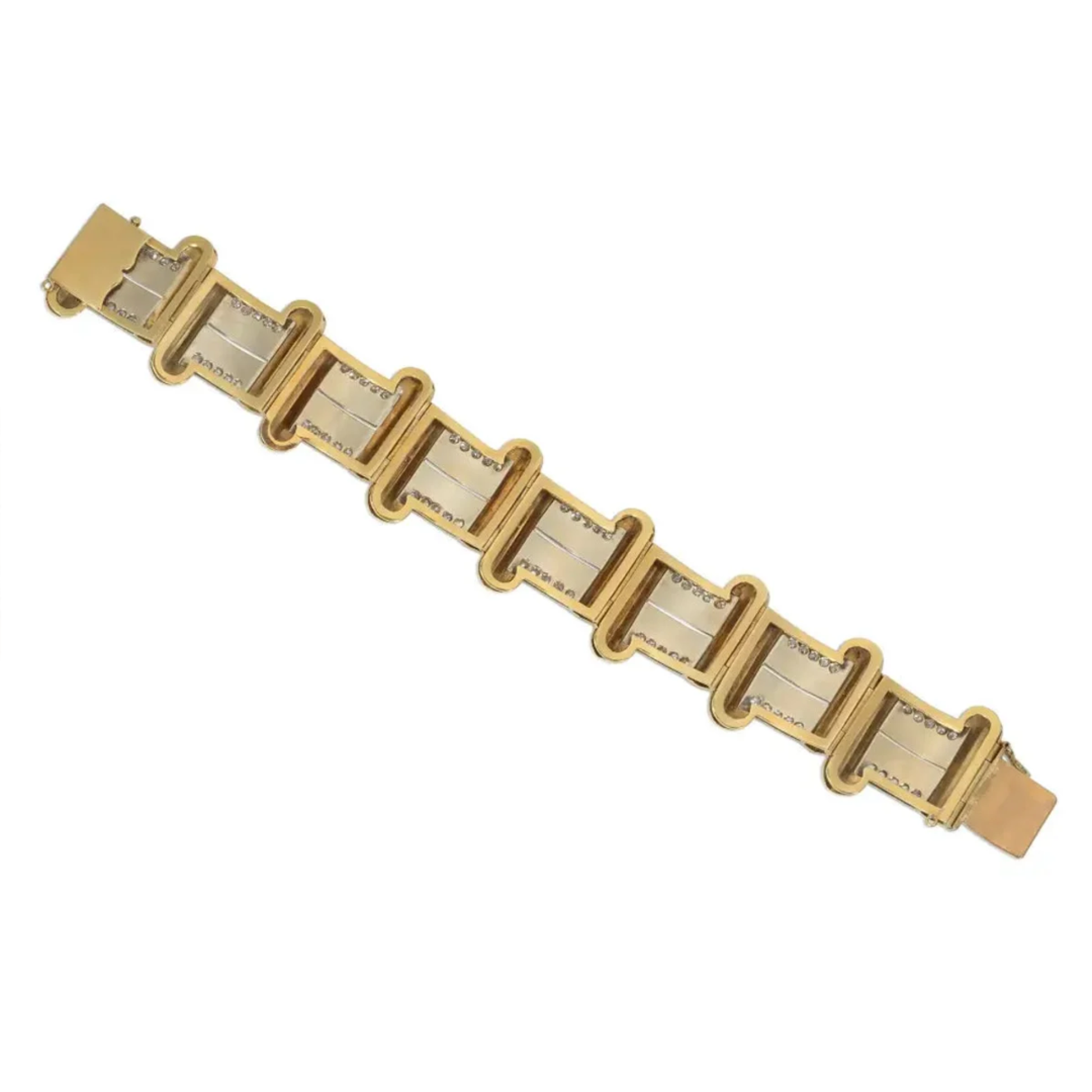 French Art Deco 18KT White & Yellow Gold Diamond Bracelet back