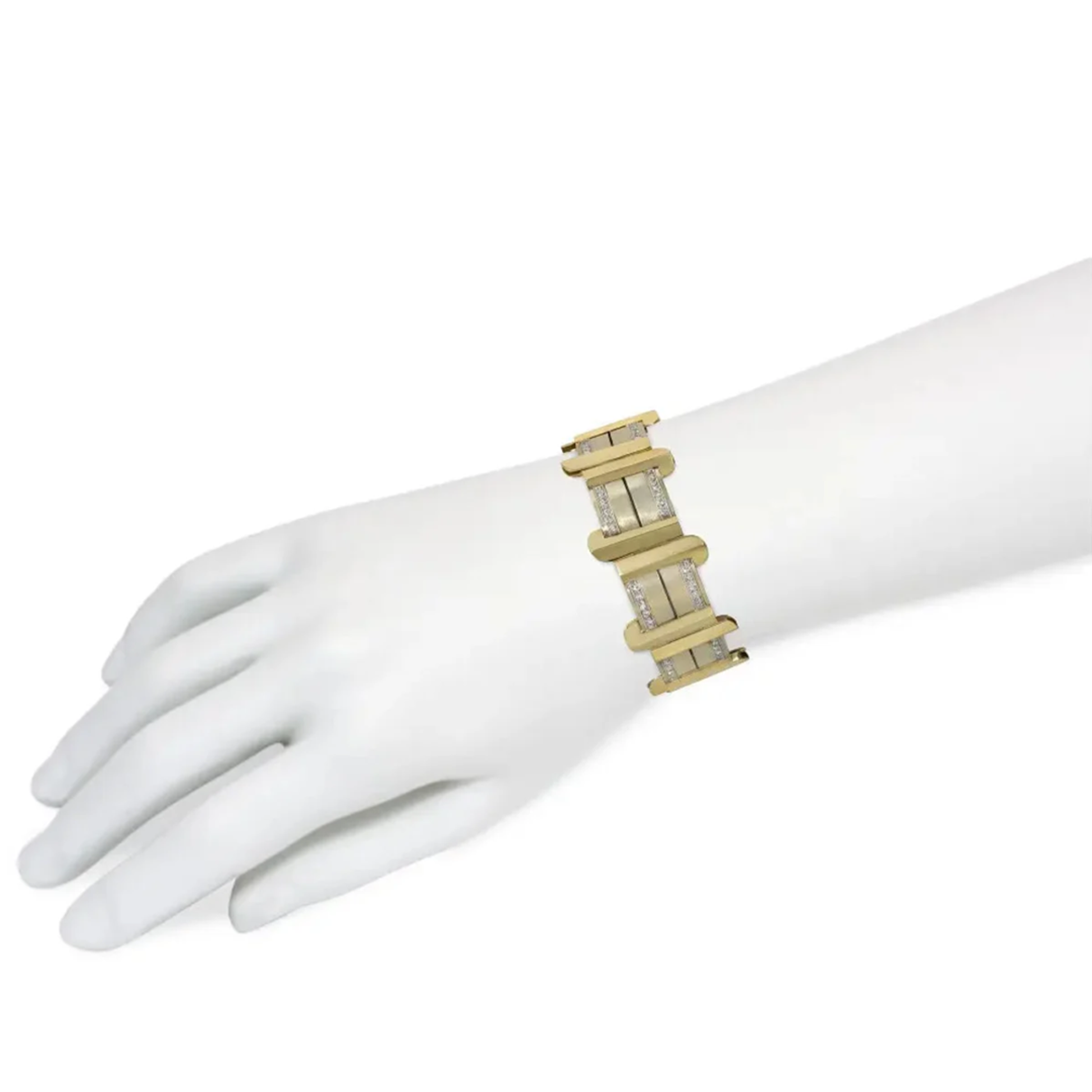 French Art Deco 18KT White & Yellow Gold Diamond Bracelet on wrist