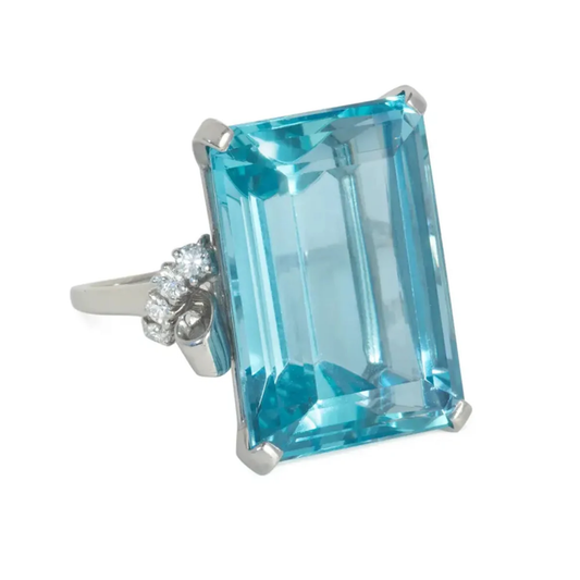 Retro Platinum Aquamarine & Diamond Ring side