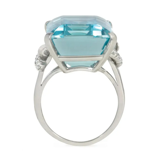 Retro Platinum Aquamarine & Diamond Ring profile