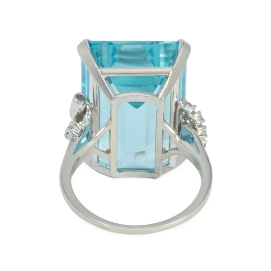 Retro Platinum Aquamarine & Diamond Ring back