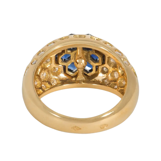 French 1980s 18KT Yellow Gold Sapphire & Diamond Ring back