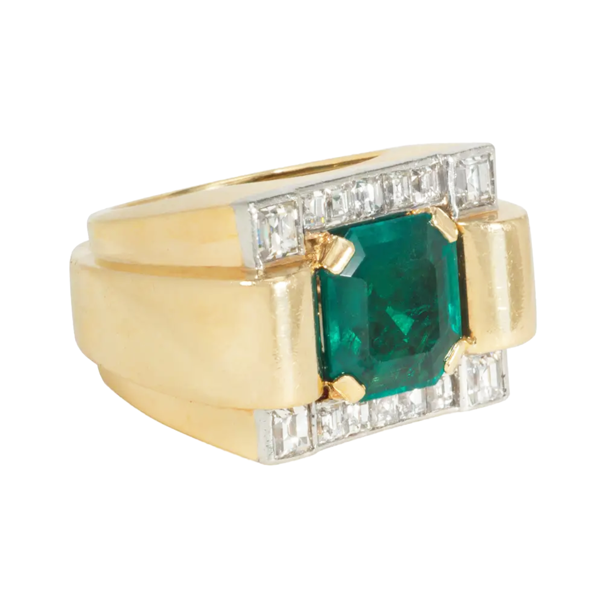 Chaumet Paris Retro Platinum & 18KT Yellow Gold Emerald & Diamond Ring side