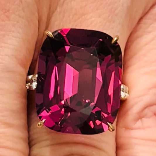 Post-1980s 18KT Rose Gold Spinel & Diamond Ring on finger
