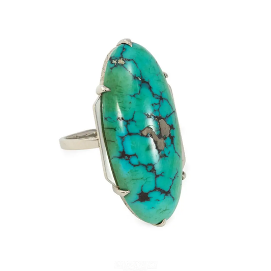 French Art Deco 18KT White Gold Turquoise Ring side