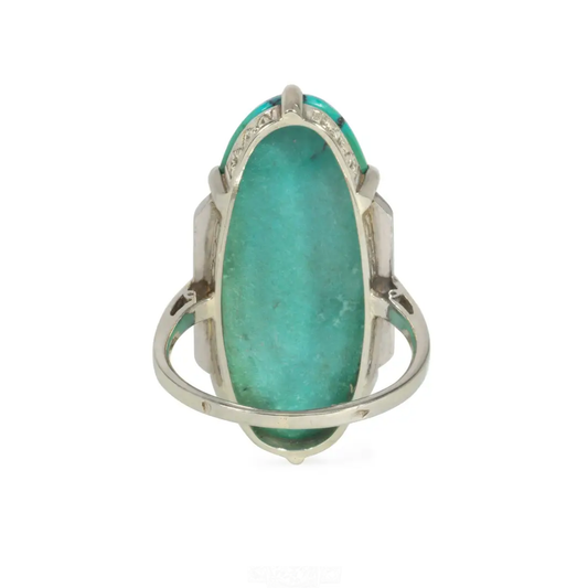 French Art Deco 18KT White Gold Turquoise Ring back