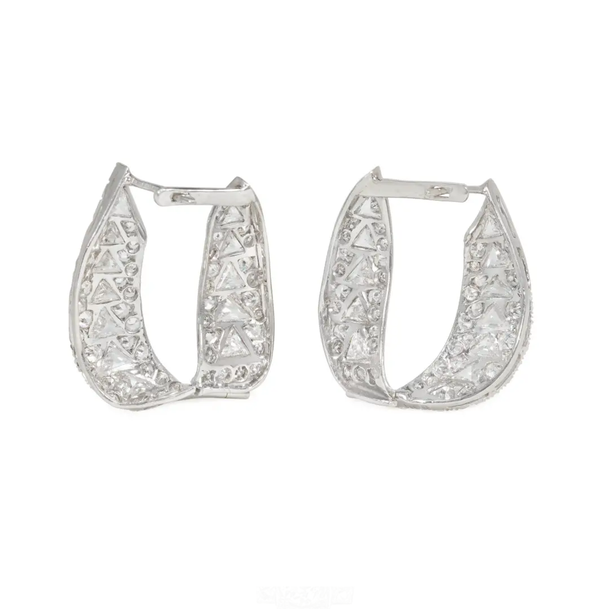 French Art Deco Platinum Diamond Earrings back