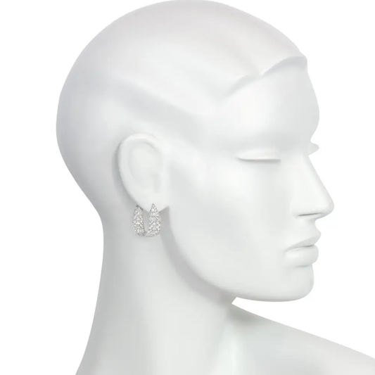 French Art Deco Platinum Diamond Earrings on ear