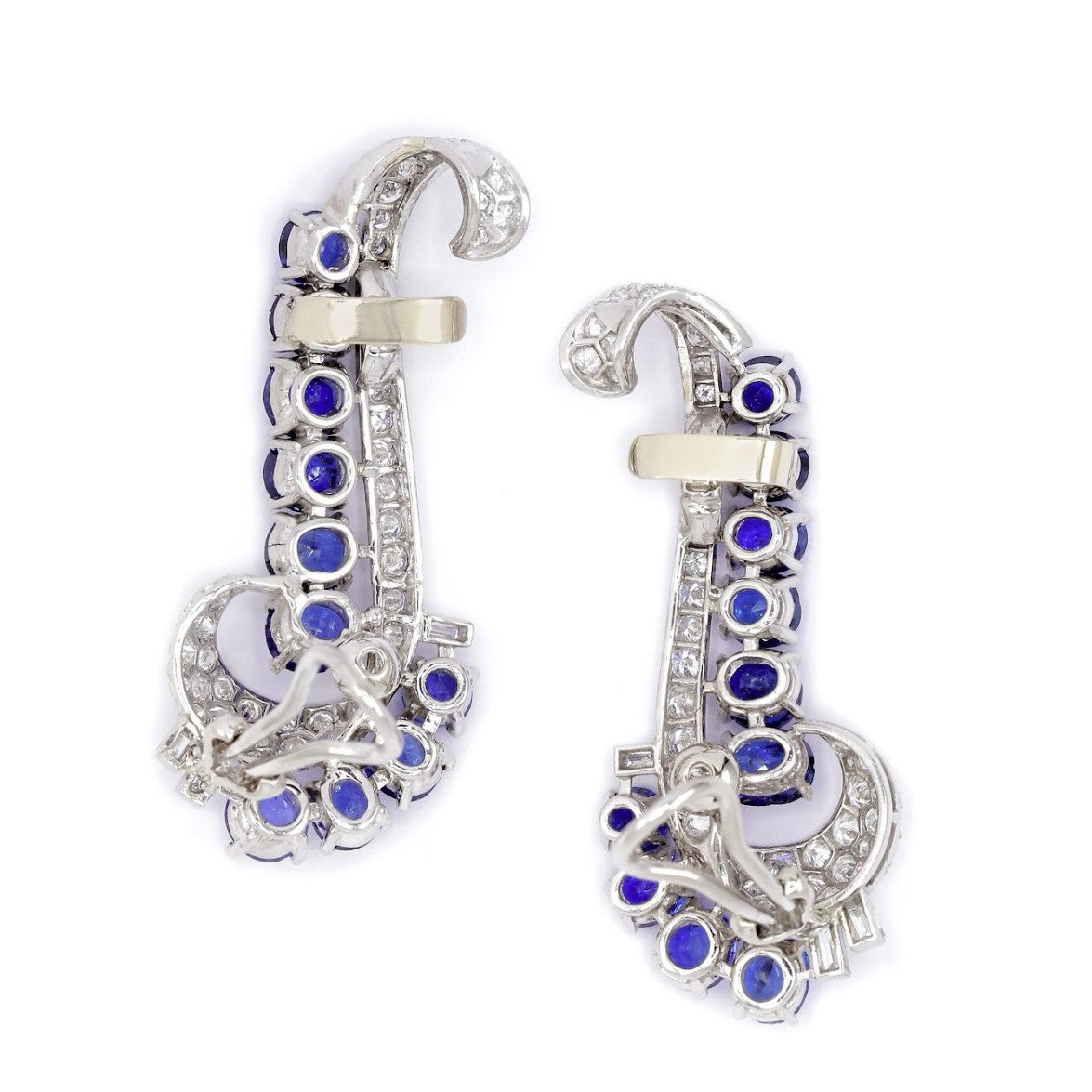 1950s Platinum Sapphire & Diamond Earrings back