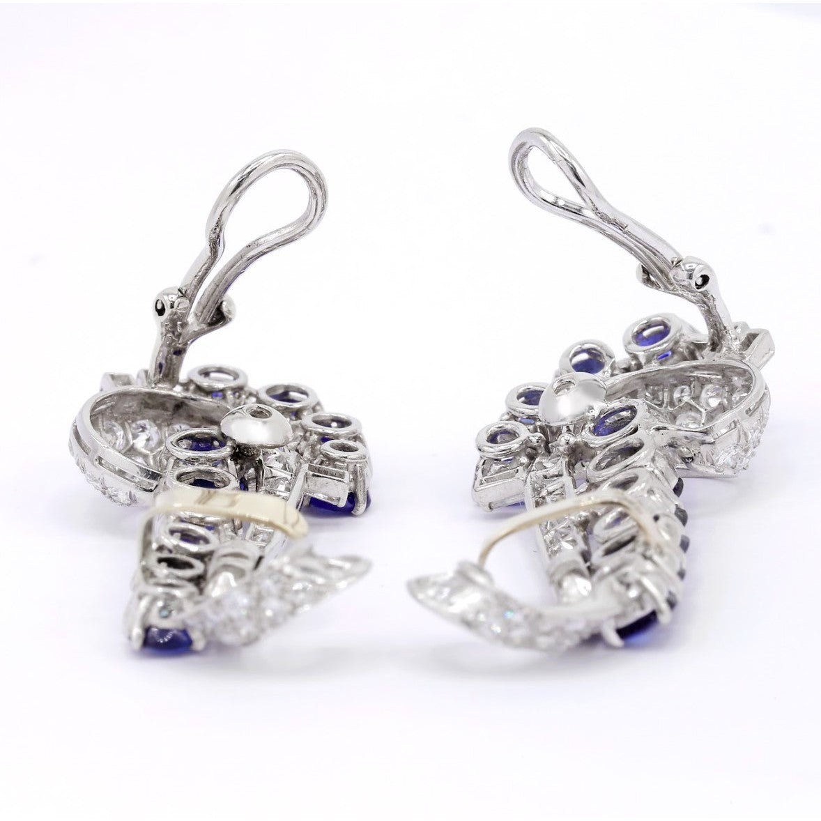 1950s Platinum Sapphire & Diamond Earrings back