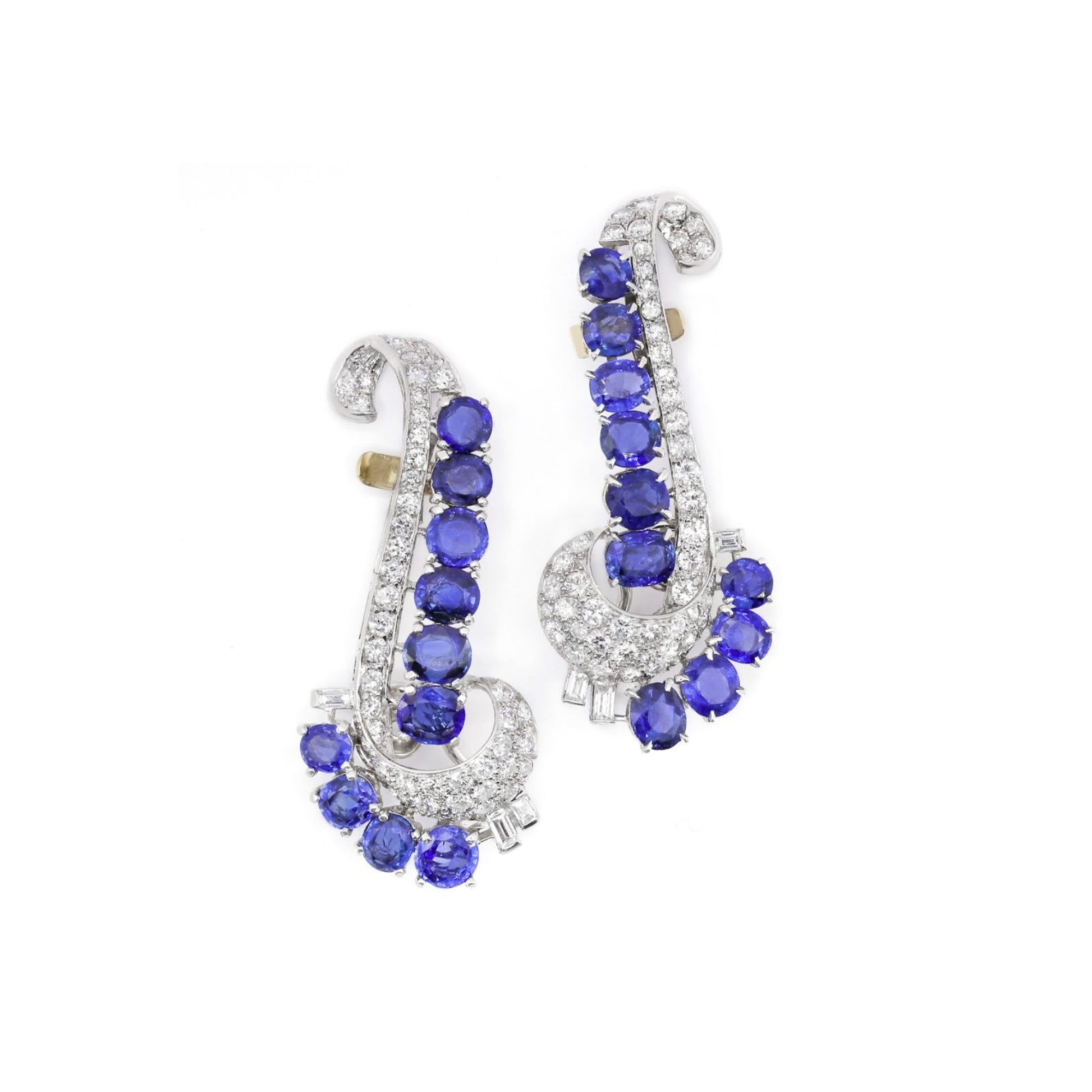 1950s Platinum Sapphire & Diamond Earrings front