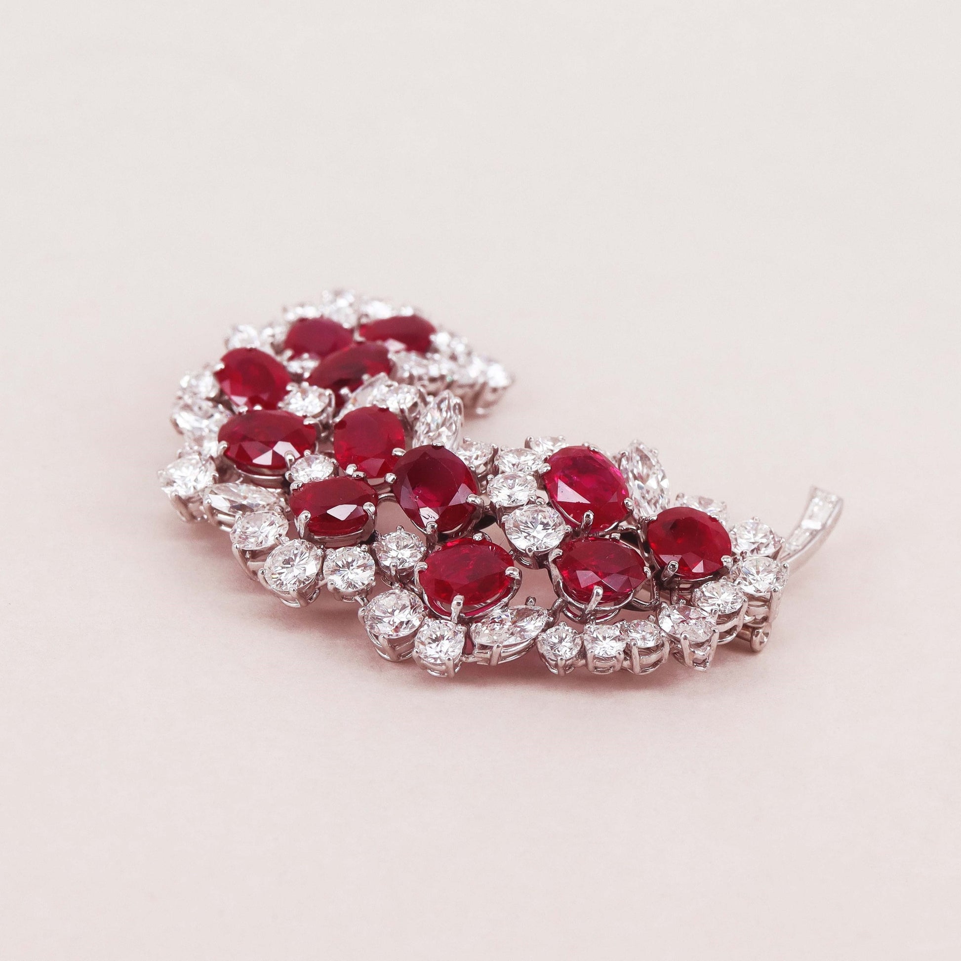 Bulgari Post-1980s 18KT White Gold Ruby & Diamond Brooch profile