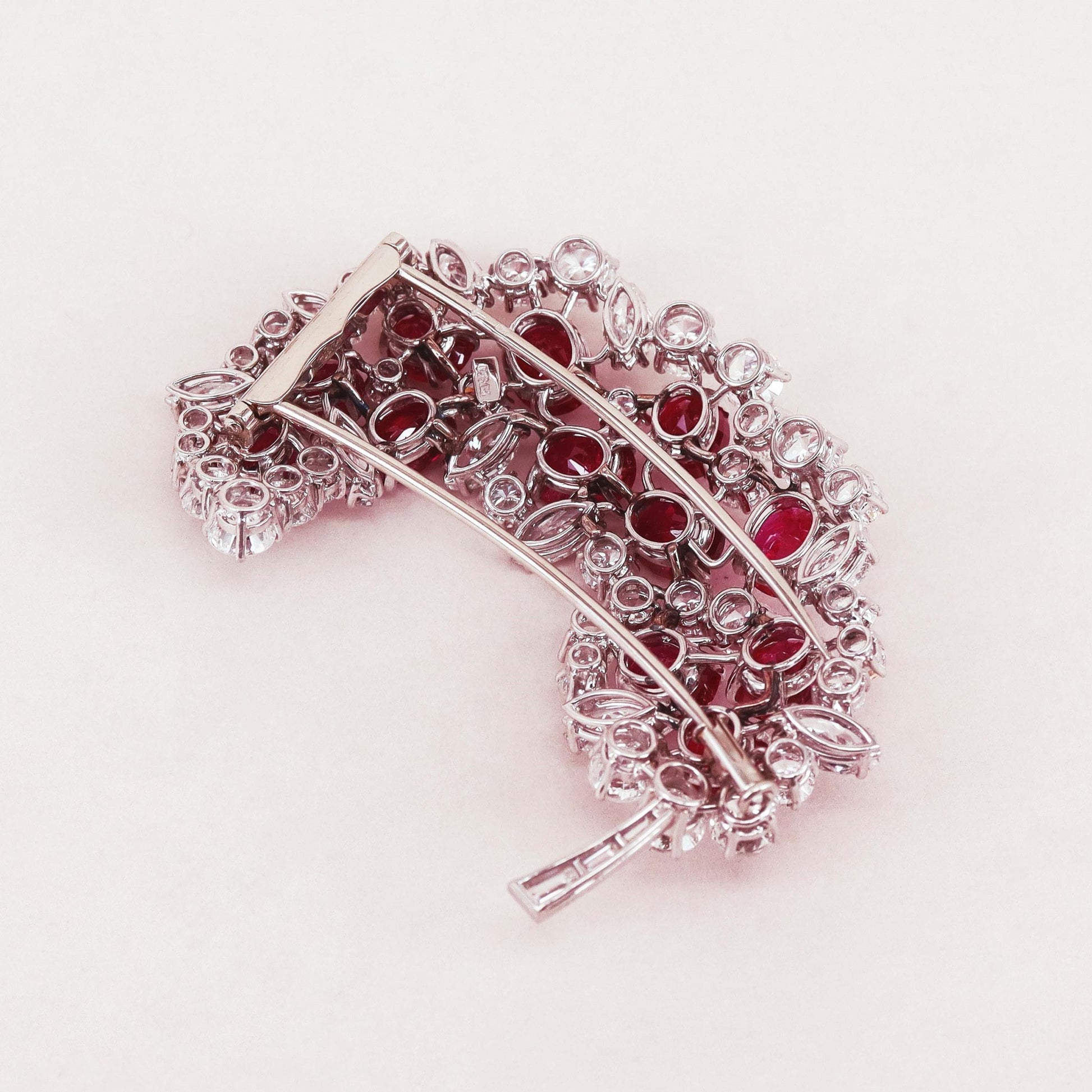 Bulgari Post-1980s 18KT White Gold Ruby & Diamond Brooch back