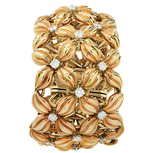 Jean Schlumberger Post-1980s 18KT Yellow Gold Diamond Daisy Bracelet back