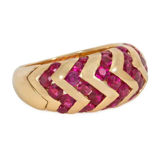 Bulgari Italy 1980s 18KT Yellow Gold Ruby Ring side